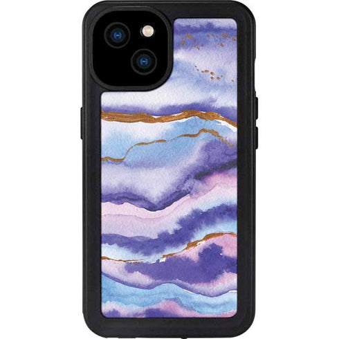Blue Violet Watercolor Geode iPhone 15 Plus Waterproof Case