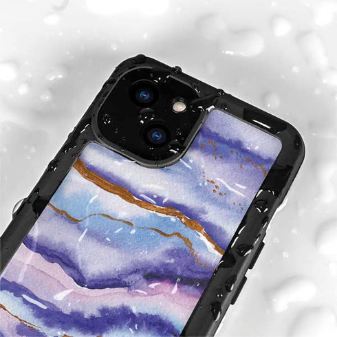 Blue Violet Watercolor Geode iPhone 15 Plus Waterproof Case