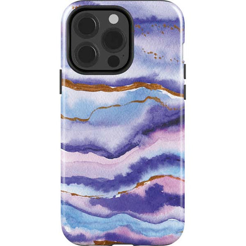 Blue Violet Watercolor Geode iPhone 15 Pro Impact Case