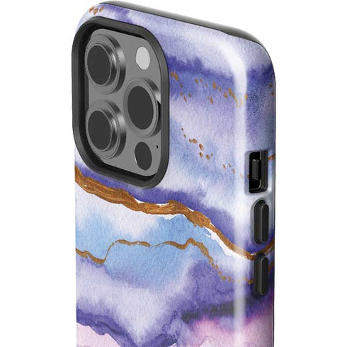 Blue Violet Watercolor Geode iPhone 15 Pro Impact Case