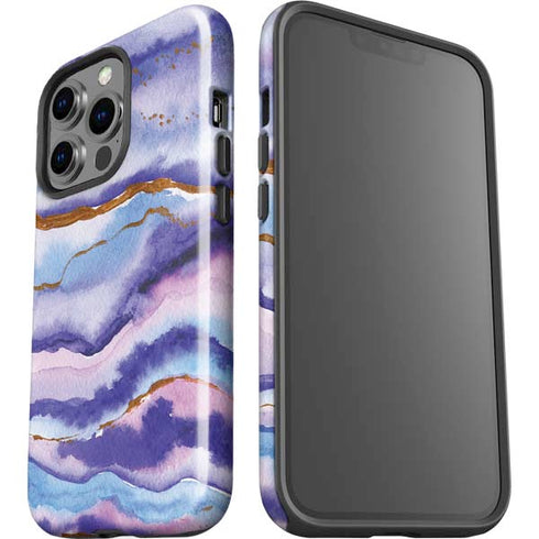 Blue Violet Watercolor Geode iPhone 15 Pro Impact Case
