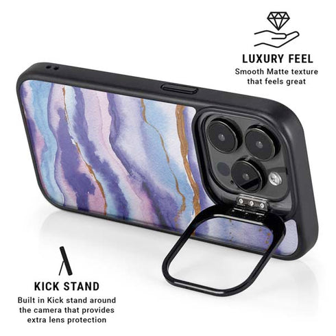 Blue Violet Watercolor Geode iPhone 15 Pro Kickstand Case