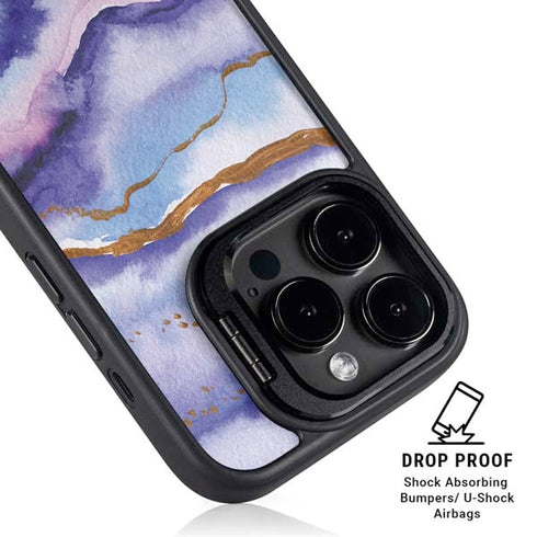 Blue Violet Watercolor Geode iPhone 15 Pro Kickstand Case
