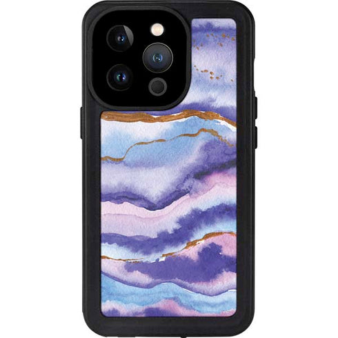 Blue Violet Watercolor Geode iPhone 15 Pro Waterproof Case