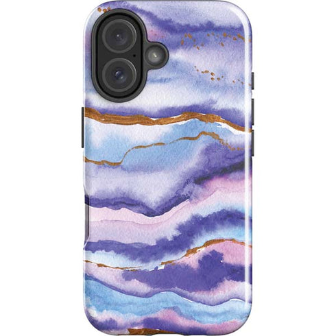 Blue Violet Watercolor Geode iPhone 16 Impact Case