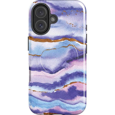Blue Violet Watercolor Geode iPhone 16 Magsafe Impact Case