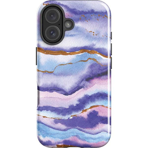 Blue Violet Watercolor Geode iPhone 16 Plus Impact Case
