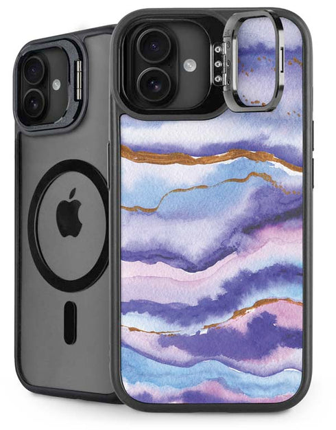 Blue Violet Watercolor Geode iPhone 16 Plus Kickstand Case