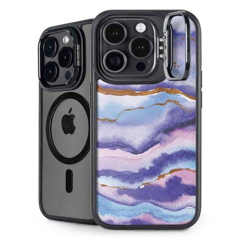 Blue Violet Watercolor Geode iPhone 16 Pro Kickstand Case