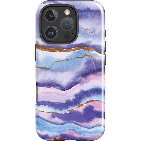 Blue Violet Watercolor Geode iPhone 16 Pro Magsafe Impact Case