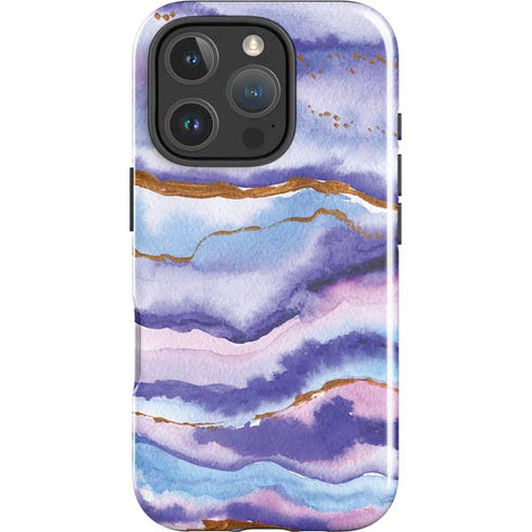 Blue Violet Watercolor Geode iPhone 16 Pro Max Impact Case