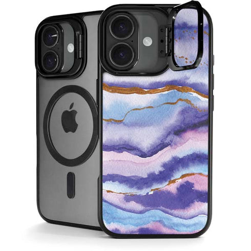 Blue Violet Watercolor Geode iPhone 17 Kickstand Case