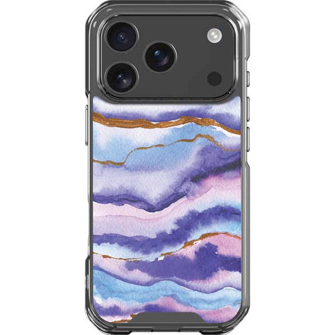 Blue Violet Watercolor Geode iPhone 17 Pro Clear Case