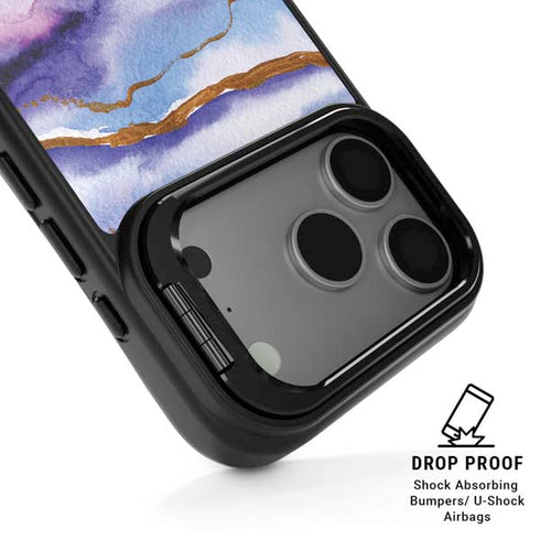 Blue Violet Watercolor Geode iPhone 17 Pro Kickstand Case