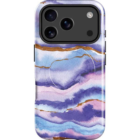 Blue Violet Watercolor Geode iPhone 17 Pro Magsafe Impact Case