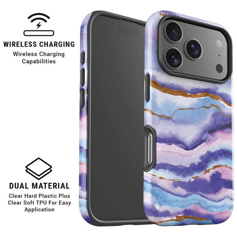 Blue Violet Watercolor Geode iPhone 17 Pro Magsafe Impact Case