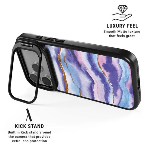 Blue Violet Watercolor Geode iPhone 17 Pro Max Kickstand Case