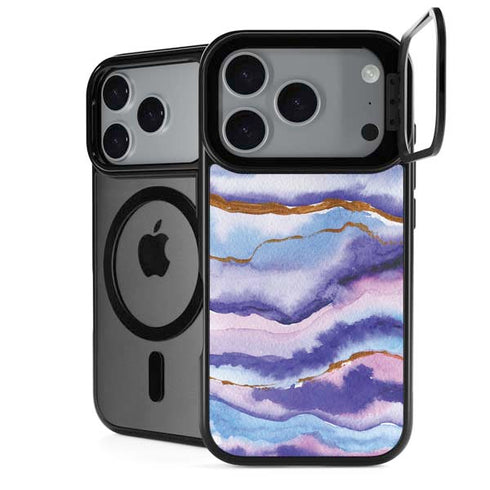 Blue Violet Watercolor Geode iPhone 18 Pro Kickstand Case