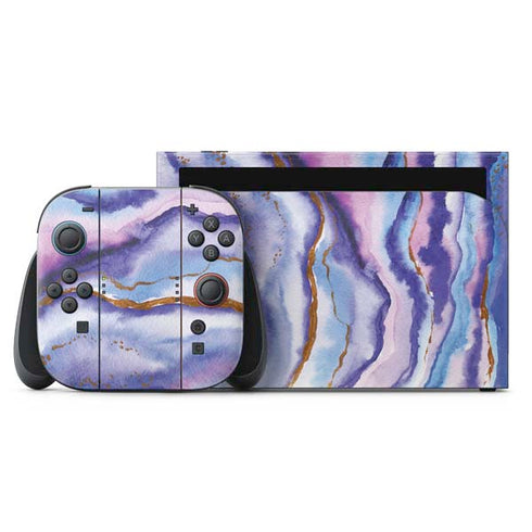 Blue Violet Watercolor Geode Nintendo Skins