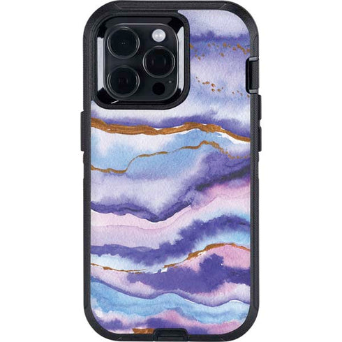 Blue Violet Watercolor Geode Otterbox Defender iPhone Skin