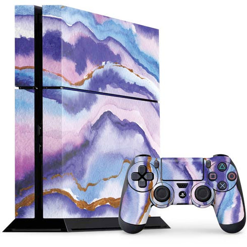 Blue Violet Watercolor Geode PlayStation PS4 Skins