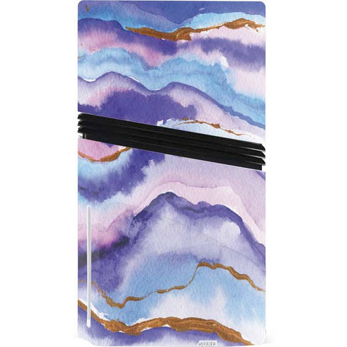 Blue Violet Watercolor Geode PS5 Pro Disk Bundle Skin