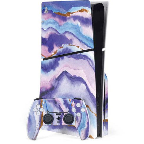 Blue Violet Watercolor Geode PlayStation PS5 Skins