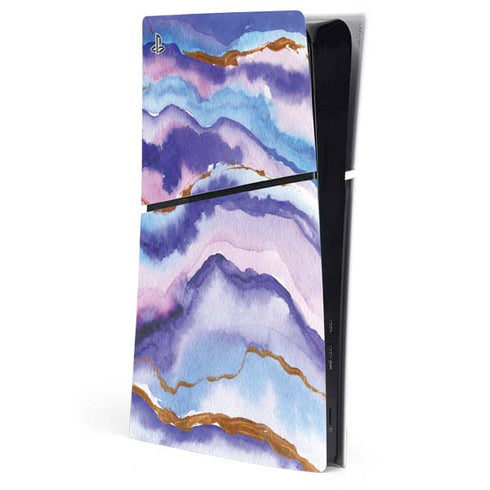 Blue Violet Watercolor Geode PS5 Slim Digital Edition Console Skin