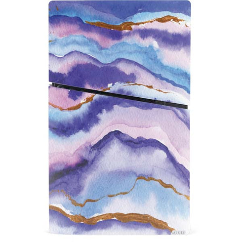 Blue Violet Watercolor Geode PS5 Slim Digital Edition Console Skin