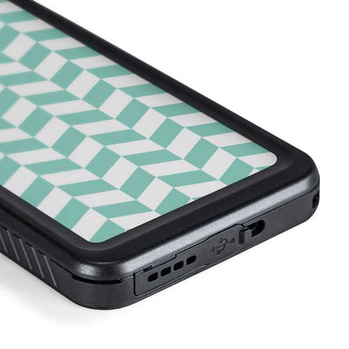 Blue White Chevron Galaxy S24 Plus Waterproof Case
