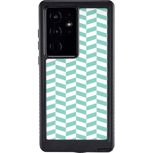 Blue White Chevron Galaxy S24 Ultra Waterproof Case