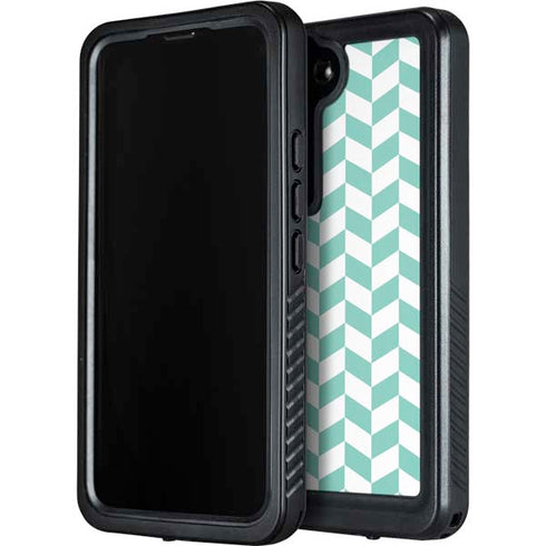 Blue White Chevron Galaxy S24 Waterproof Case