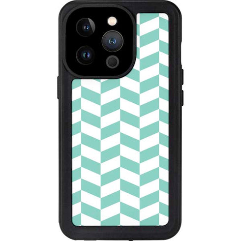 Blue White Chevron iPhone 15 Pro Waterproof Case