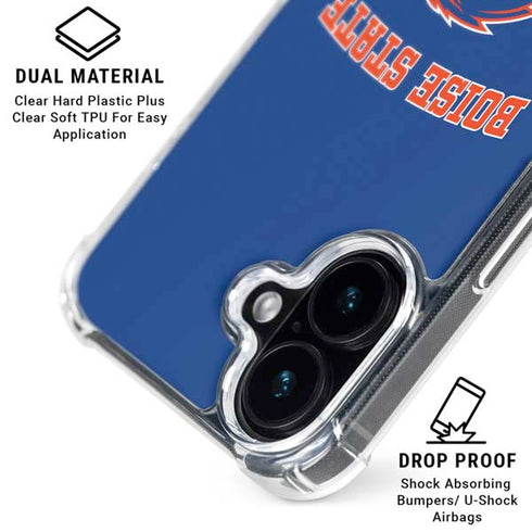Boise State University Collegiate Text iPhone 16 Plus Clear Case