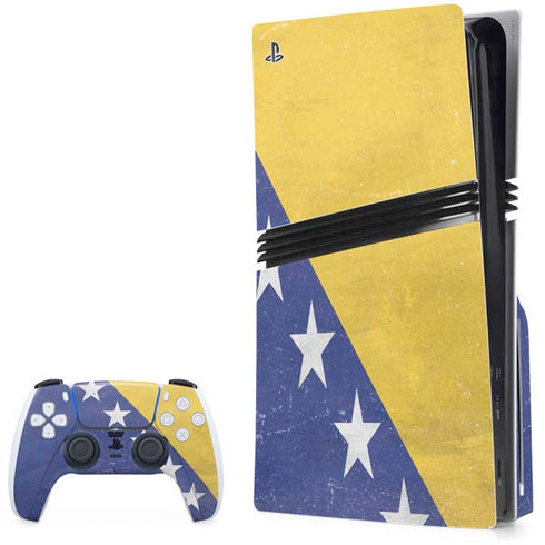Bosnia and Herzegovina Flag Distressed PS5 Pro Disk Bundle Skin