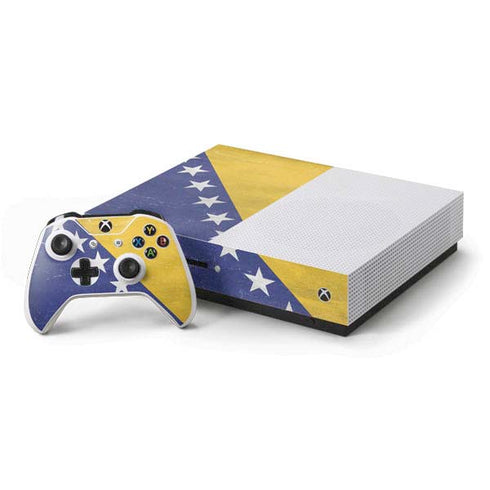 Bosnia and Herzegovina Flag Distressed Xbox One S Console and Controller Bundle Skin