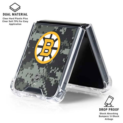 NHL Boston Bruins Camo Galaxy Z Flip7 Clear Case
