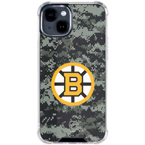 NHL Boston Bruins Camo iPhone 15 Plus Clear Case