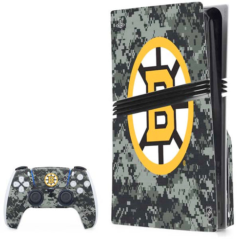 NHL Boston Bruins Camo PS5 Pro Disk Bundle Skin