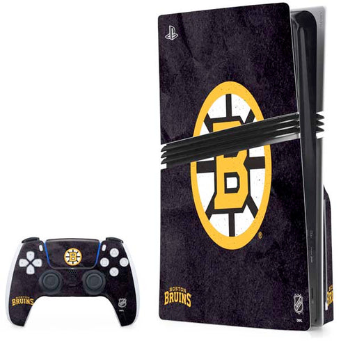 NHL Boston Bruins Distressed PS5 Pro Disk Bundle Skin