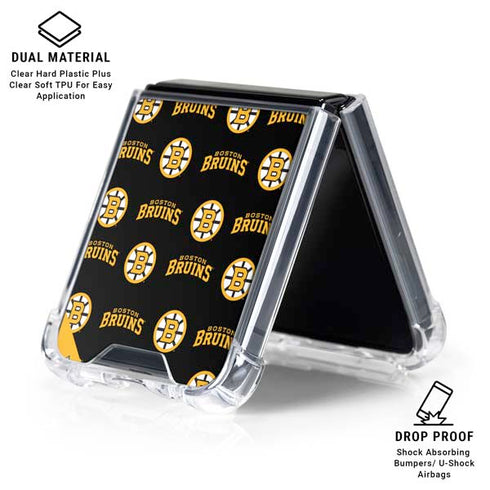 NHL Boston Bruins Pattern Galaxy Z Flip7 Clear Case