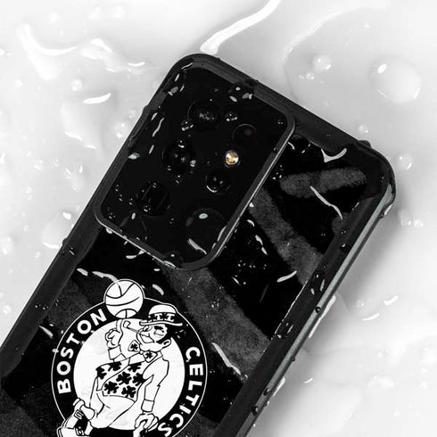 NBA Boston Celtics Black Animal Print Galaxy S24 Ultra Waterproof Case