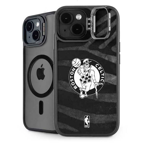 NBA Boston Celtics Black Animal Print iPhone 15 Kickstand Case