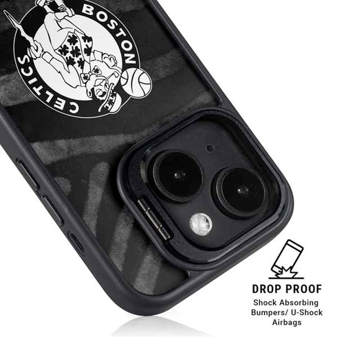 NBA Boston Celtics Black Animal Print iPhone 15 Kickstand Case