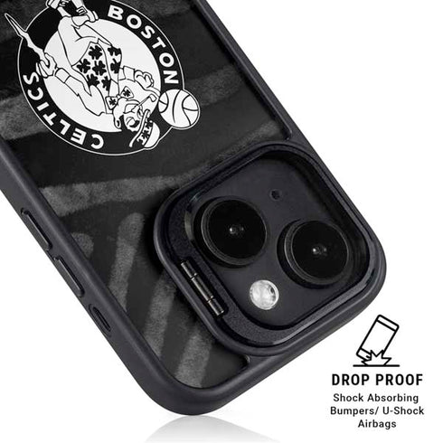 NBA Boston Celtics Black Animal Print iPhone 15 Plus Kickstand Case