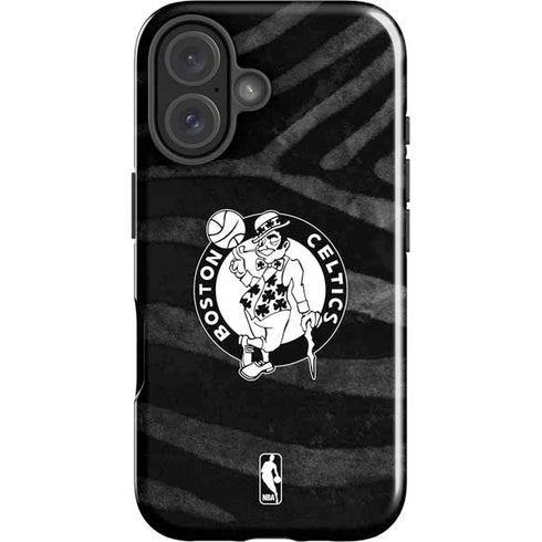 NBA Boston Celtics Black Animal Print iPhone 16 Impact Case