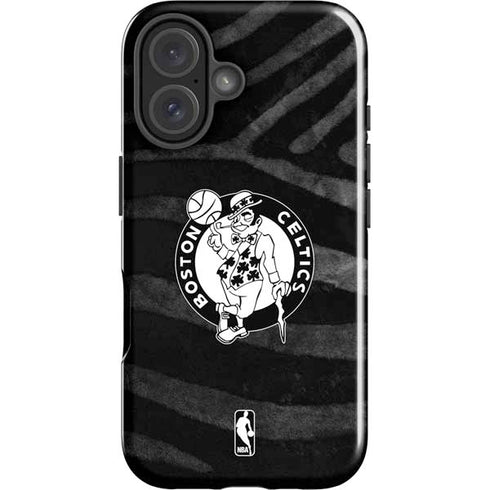 NBA Boston Celtics Black Animal Print iPhone 16 Plus Impact Case