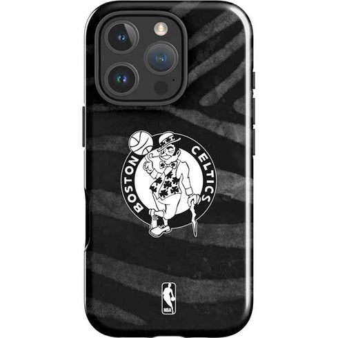 NBA Boston Celtics Black Animal Print iPhone 16 Pro Impact Case