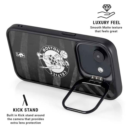 NBA Boston Celtics Black Animal Print iPhone 16e Kickstand Case