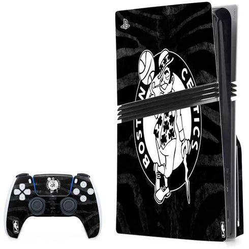 NBA Boston Celtics Black Animal Print PS5 Pro Disk Bundle Skin